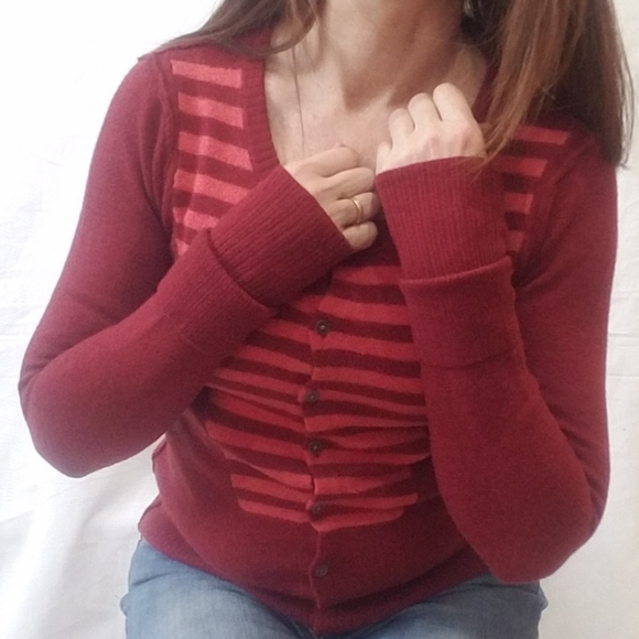 Cashmere Wool Striped Cardigan Sweater - Picture 2 of 8